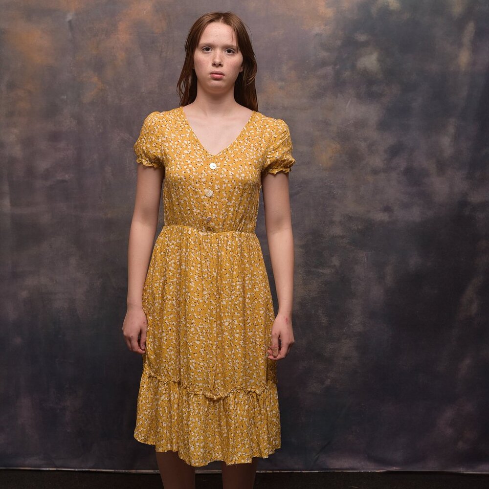 Size Medium Womens Dress, Mustard Yellow Color with small print
